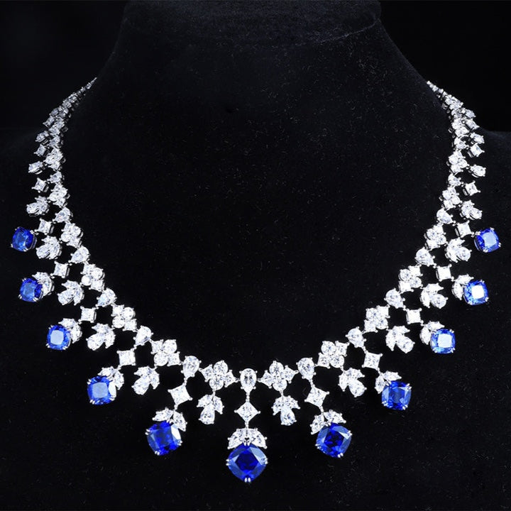S925 Silver 32.04ct Blue Corundum Luxury Large Chain Set W
