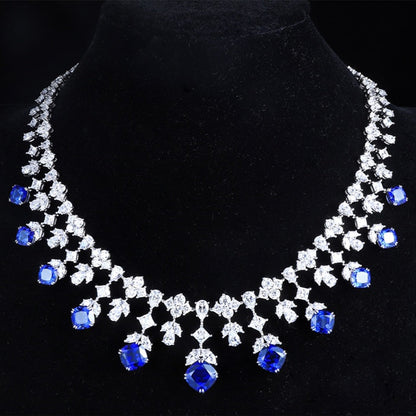 S925 Silver 32.04ct Blue Corundum Luxury Large Chain Set W
