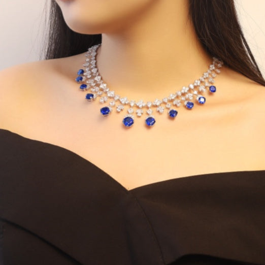 S925 Silver 32.04ct Blue Corundum Luxury Large Chain Set W