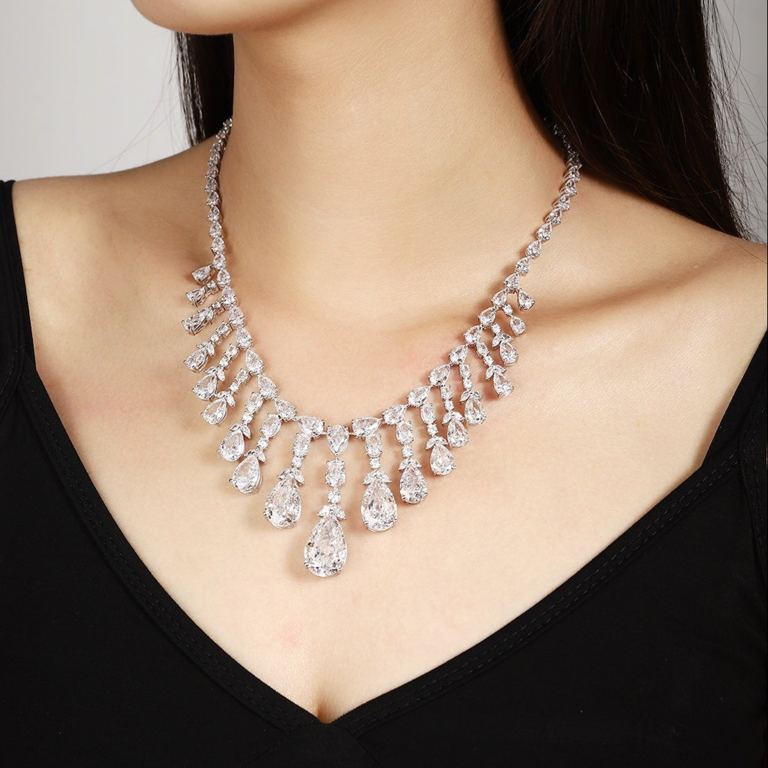 S925 Silver 26.995ct Imitation White Diamond Necklace A PPSWN581Y