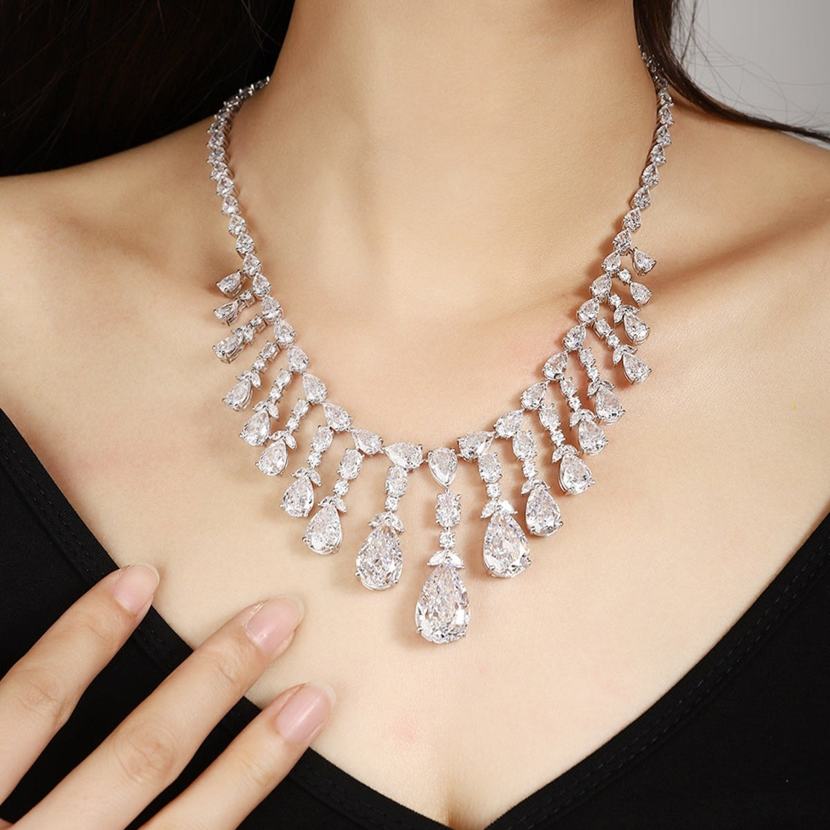 S925 Silver 26.995ct Imitation White Diamond Necklace A PPSWN581Y