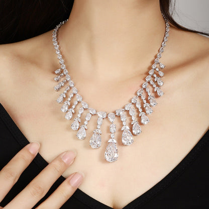 S925 Silver 26.995ct Imitation White Diamond Necklace A PPSWN581Y