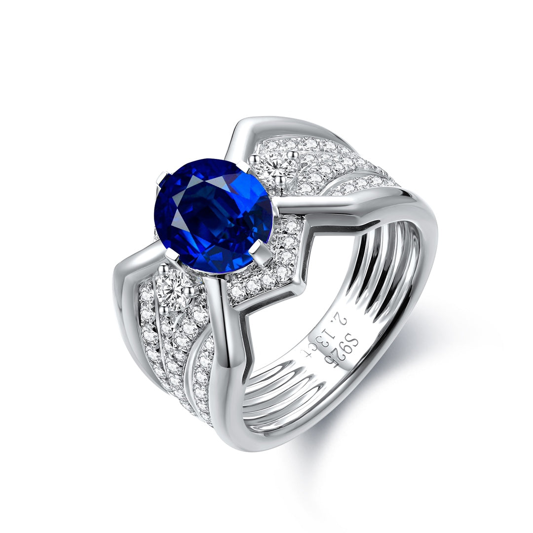 S925 Silver 3.6ct Oval Shape Lab Grown Blue Treasure Male Ring W JSABR938Y