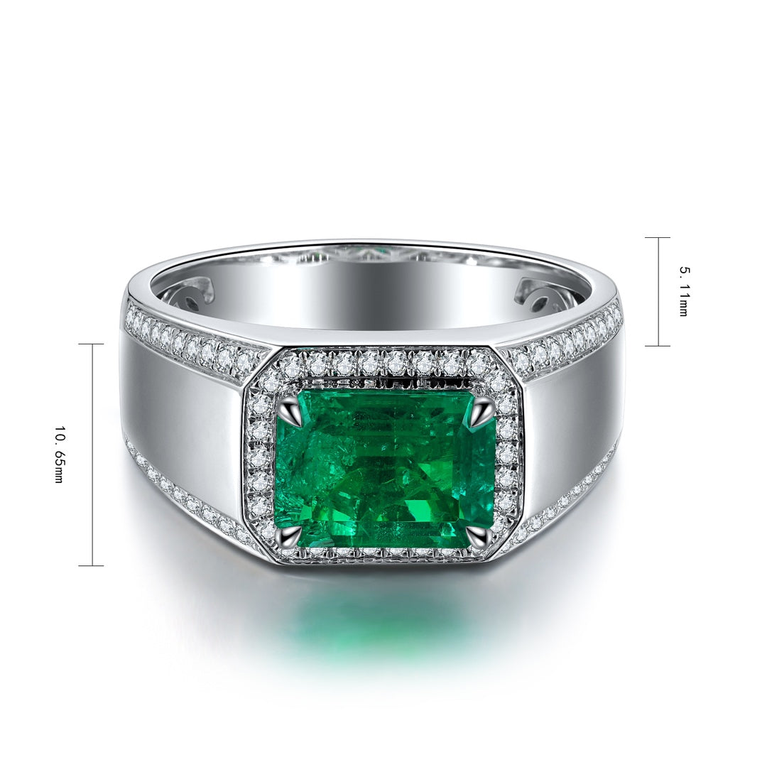 S925 Silver 2.15ct Lab Grown Emerald Male Ring A