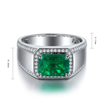 S925 Silver 2.15ct Lab Grown Emerald Male Ring A