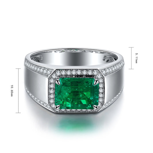 S925 Silver 2.15ct Lab Grown Emerald Male Ring A