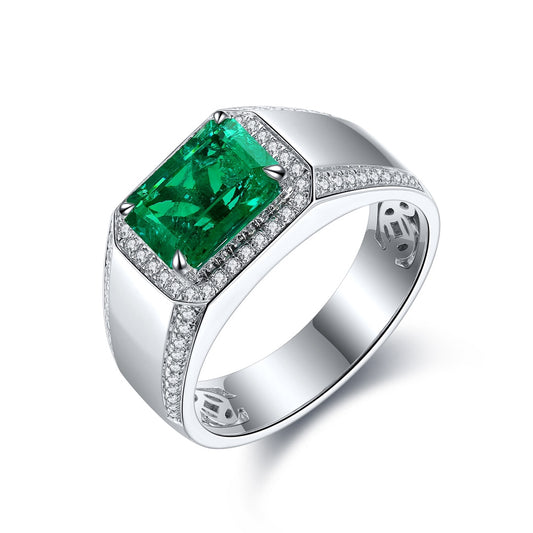 S925 Silver 2.15ct Lab Grown Emerald Male Ring A