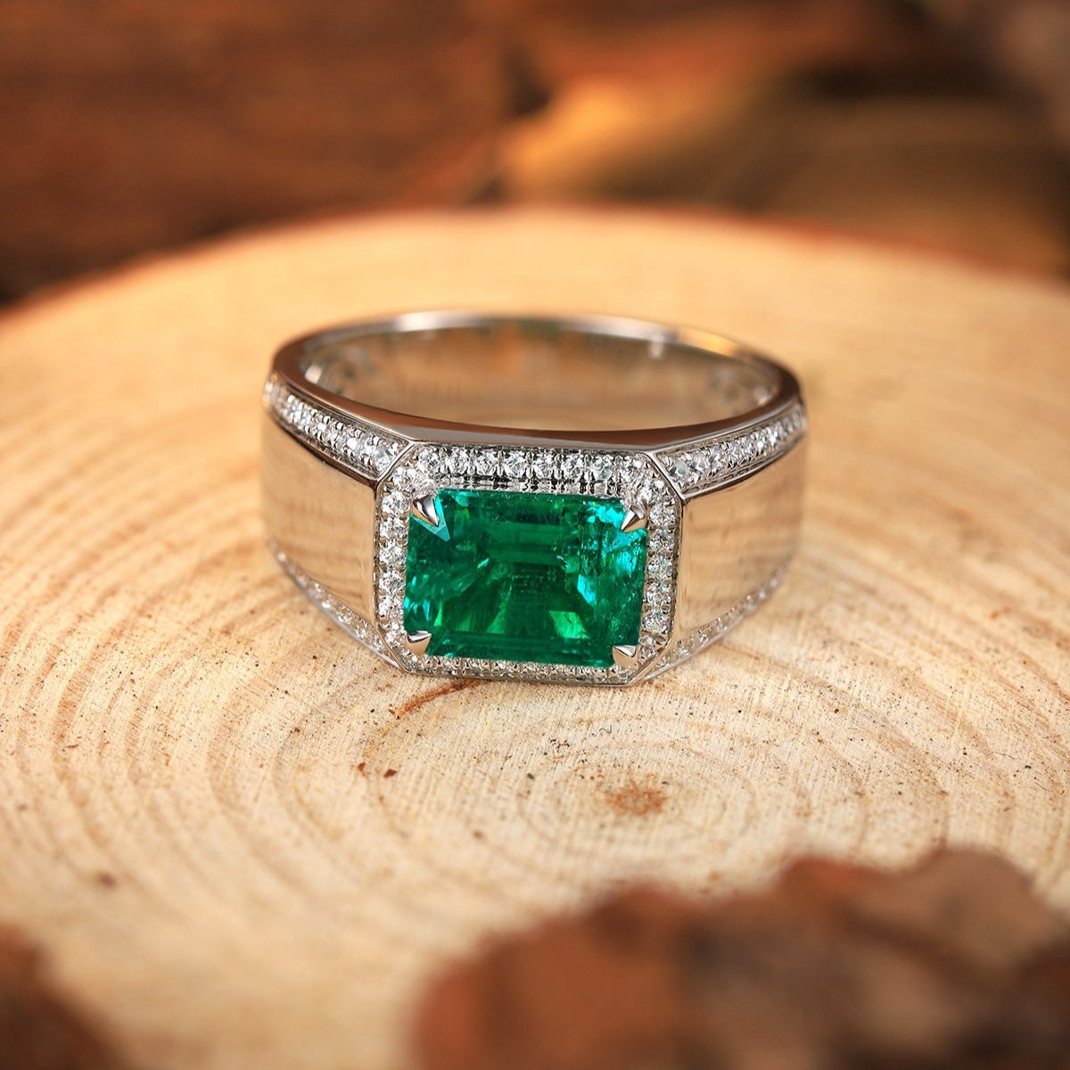 S925 Silver 2.15ct Lab Grown Emerald Male Ring A