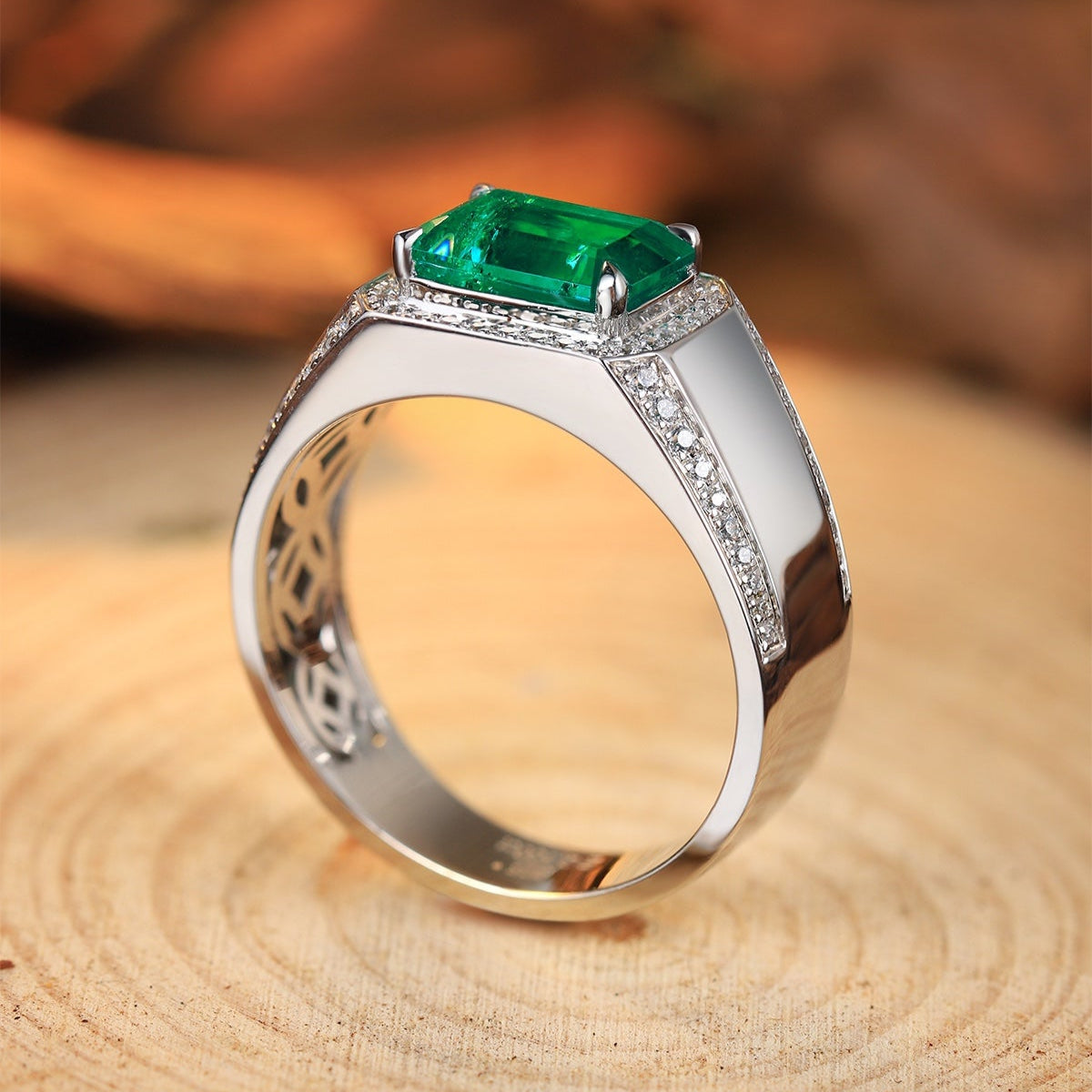 S925 Silver 2.15ct Lab Grown Emerald Male Ring A