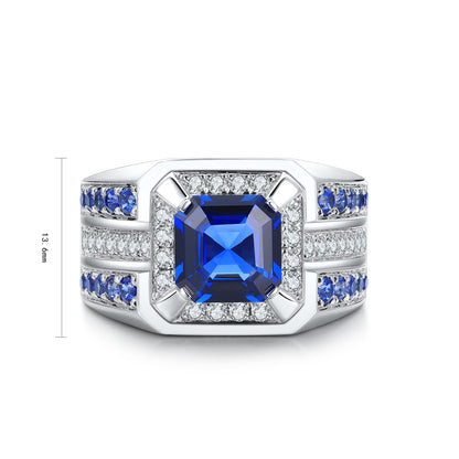 S925 Silver 2.96ct Lab Grown Blue Treasure Male Ring A JSABR937Y