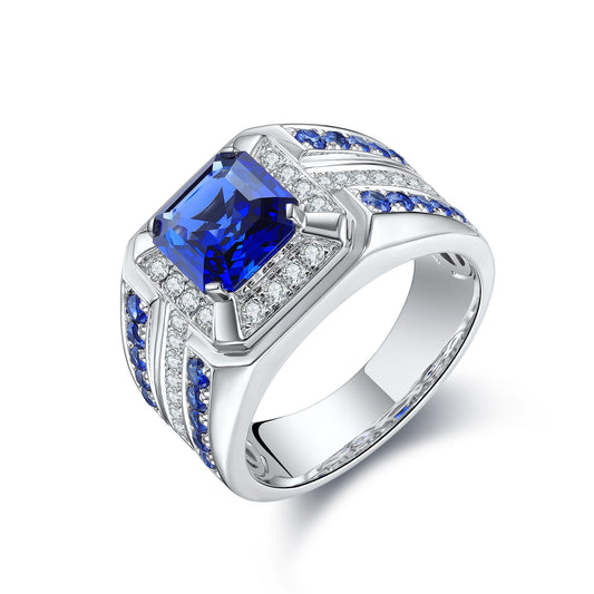 S925 Silver 2.96ct Lab Grown Blue Treasure Male Ring A JSABR937Y