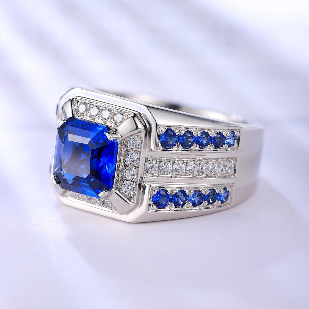 S925 Silver 2.96ct Lab Grown Blue Treasure Male Ring A JSABR937Y