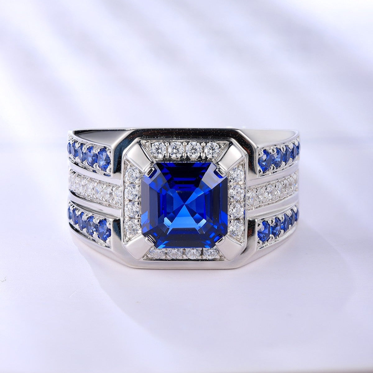 S925 Silver 2.96ct Lab Grown Blue Treasure Male Ring A JSABR937Y