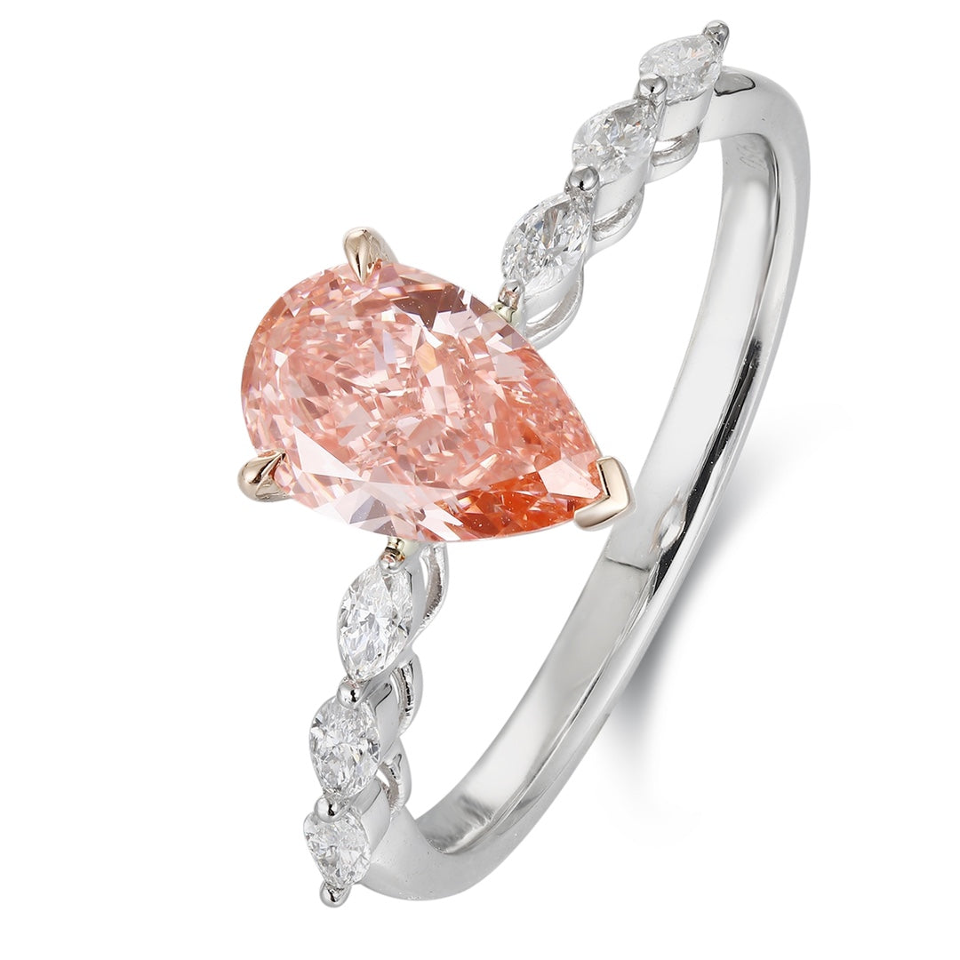 PT950 18K 1.01ct Pear Shaped Lab Grown Pink Colors Diamond Ring