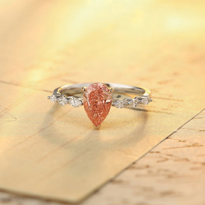PT950 18K 1.01ct Pear Shaped Lab Grown Pink Colors Diamond Ring