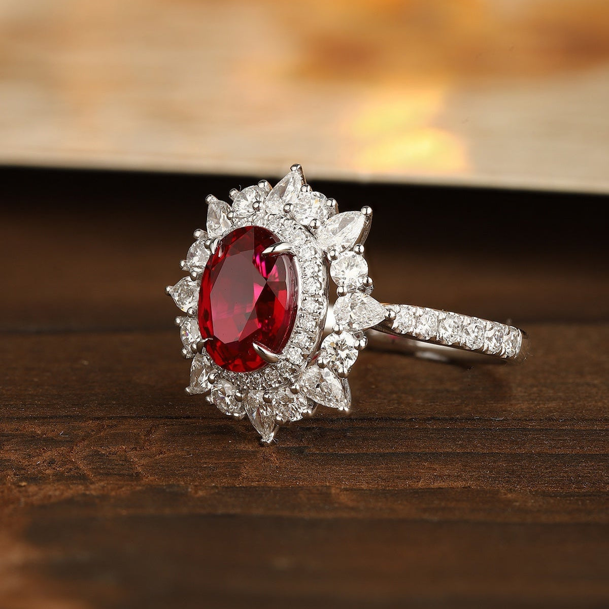S925 1.76ct Lab Grown Diamond Lab Grown Ruby Treasure Ring