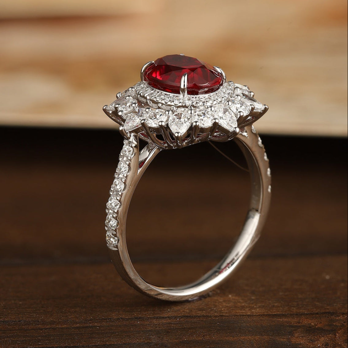 S925 1.76ct Lab Grown Diamond Lab Grown Ruby Treasure Ring