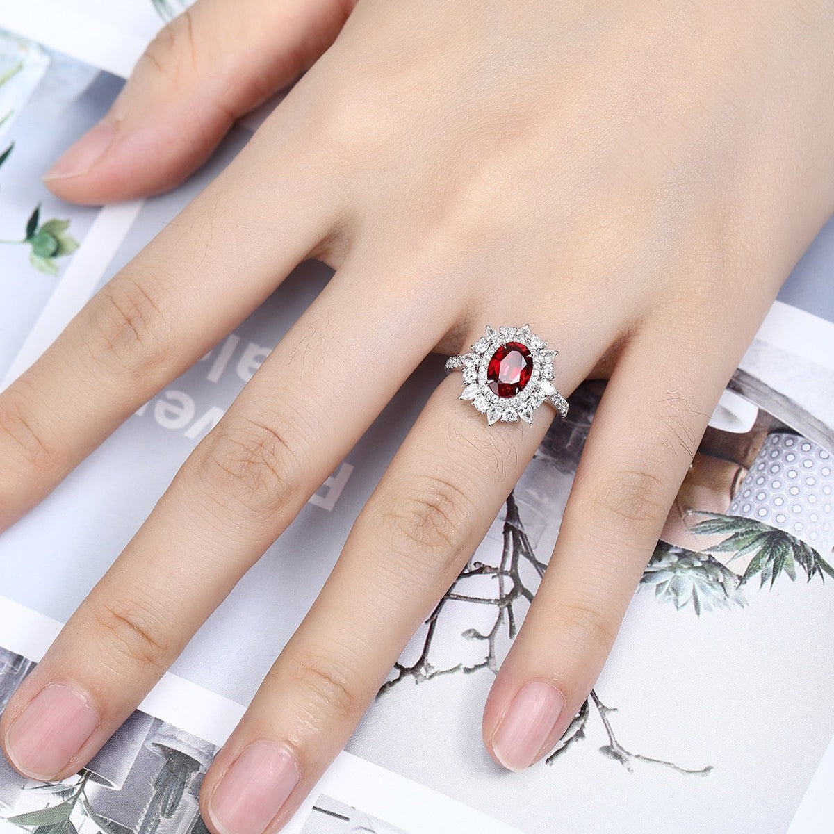 S925 1.76ct Lab Grown Diamond Lab Grown Ruby Treasure Ring
