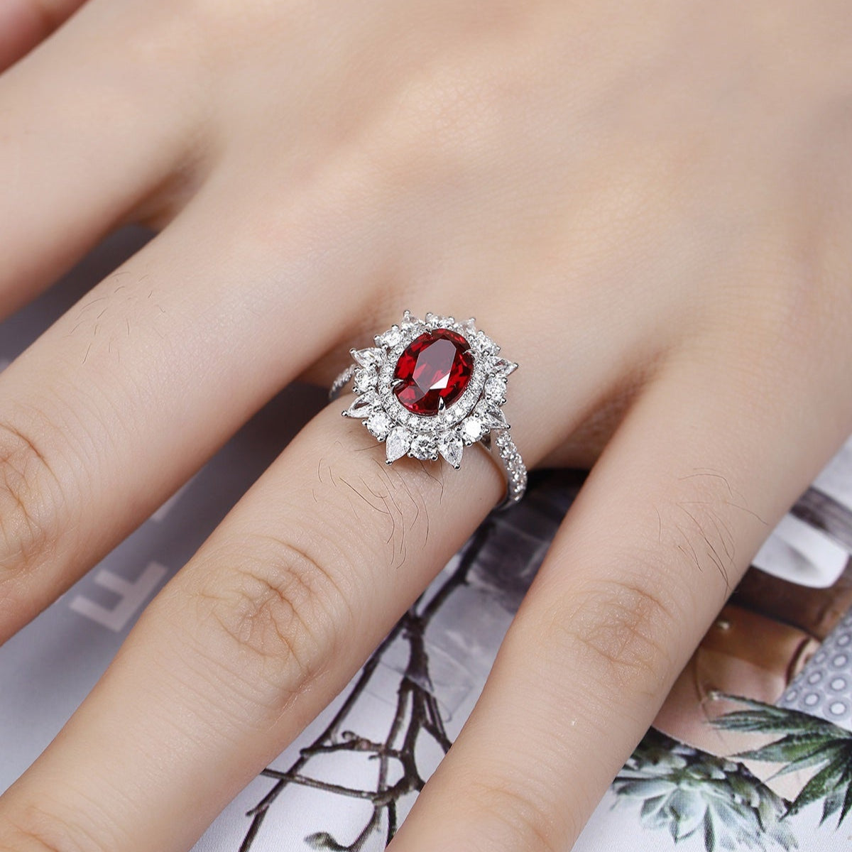 S925 1.76ct Lab Grown Diamond Lab Grown Ruby Treasure Ring