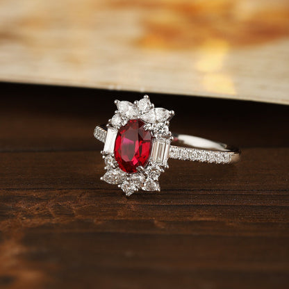 PT950 1.08ct Lab Grown Diamond Lab Grown Ruby Treasure Ring