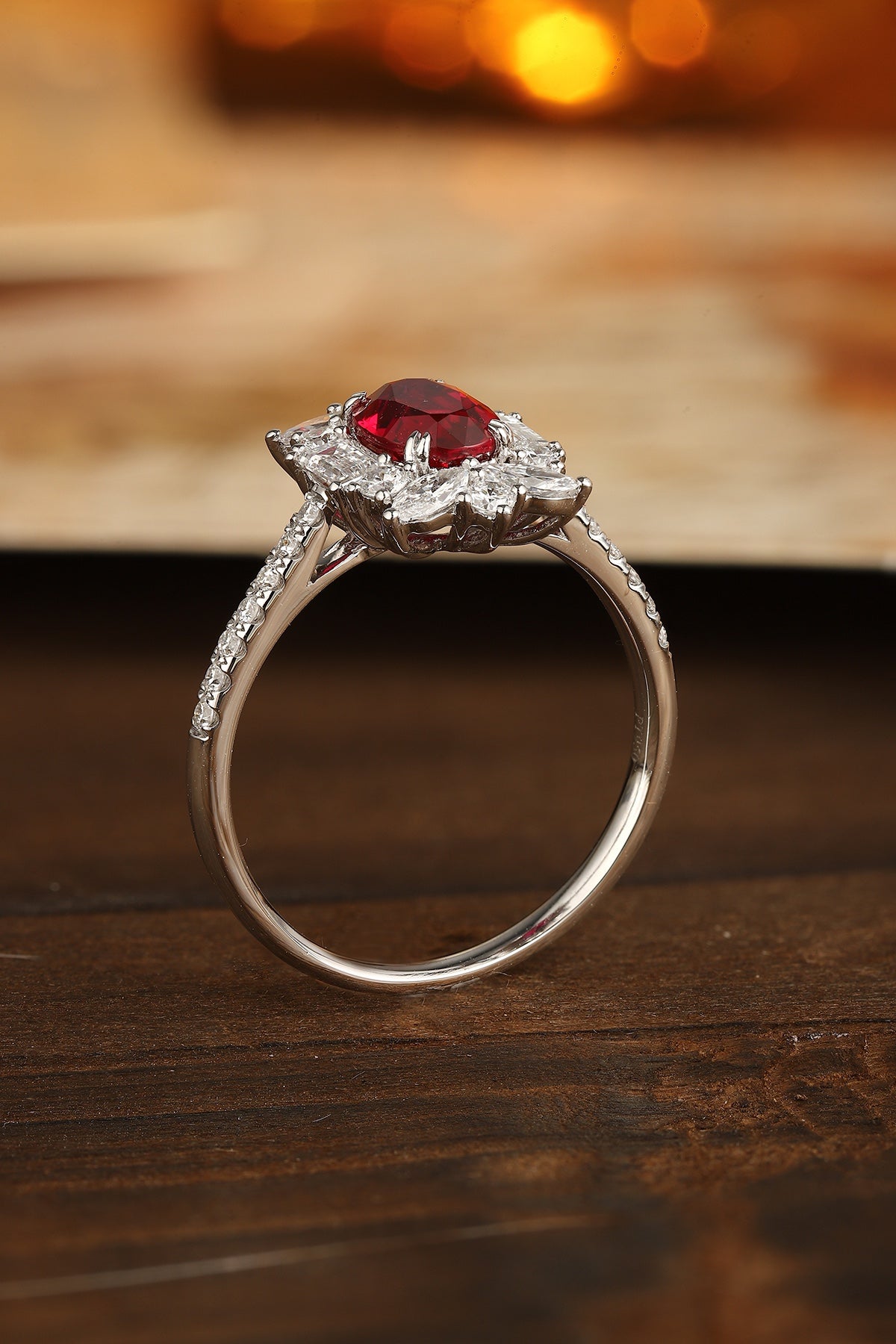 PT950 1.08ct Lab Grown Diamond Lab Grown Ruby Treasure Ring