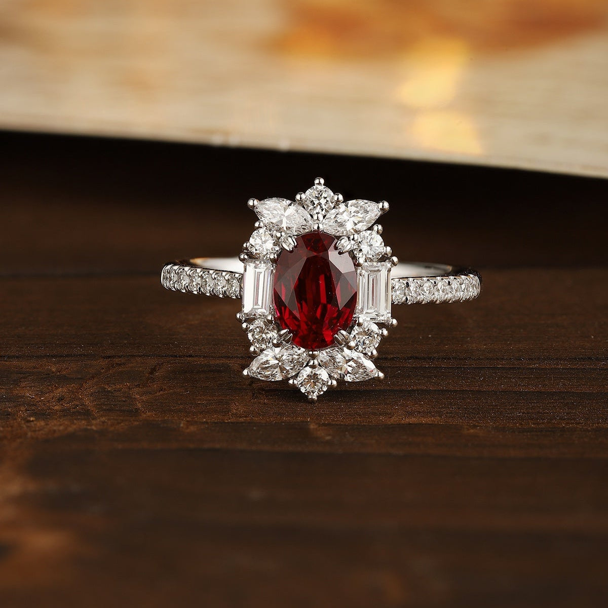 PT950 1.08ct Lab Grown Diamond Lab Grown Ruby Treasure Ring