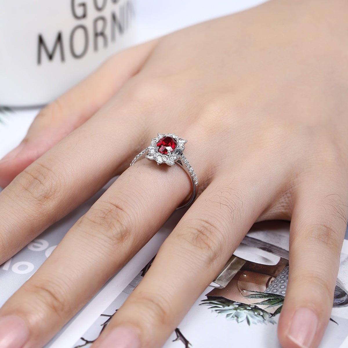 PT950 1.08ct Lab Grown Diamond Lab Grown Ruby Treasure Ring