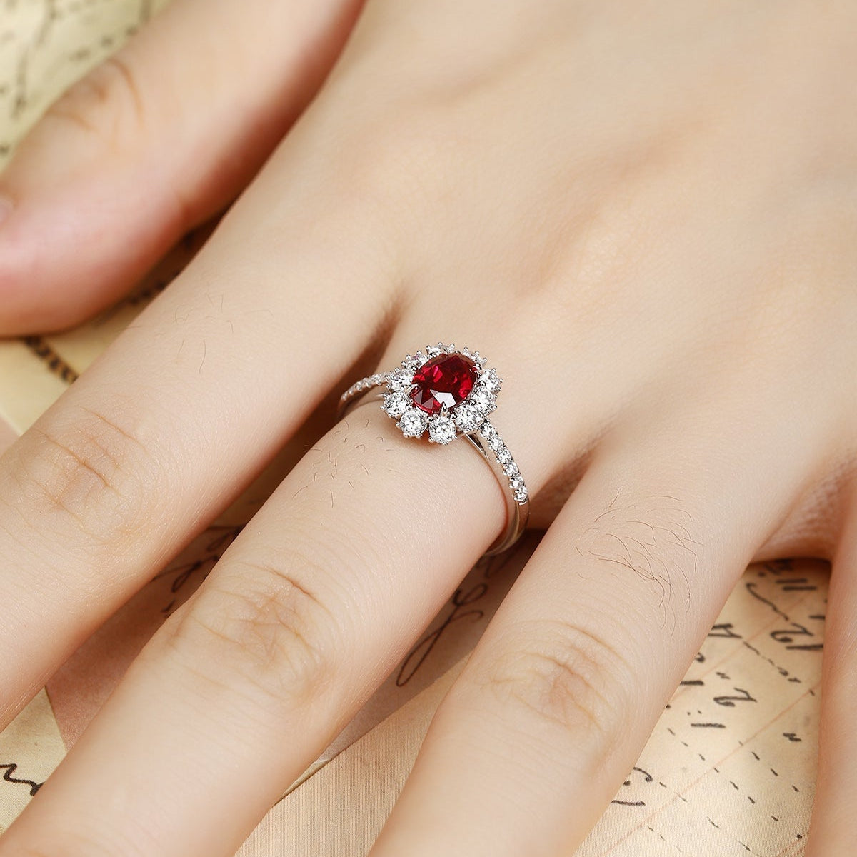 PT950 Lab Grown Diamond Lab Grown Ruby Treasure Ring