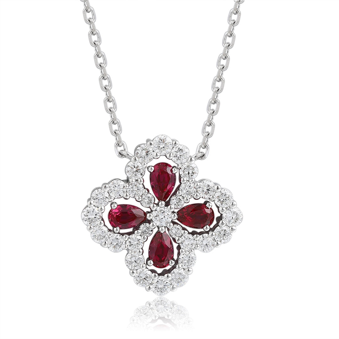 PT950 0.66ct Four Leaf Clover Lab Growe Ruby Treasure Necklace