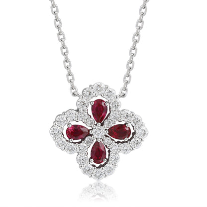 PT950 0.66ct Four Leaf Clover Lab Growe Ruby Treasure Necklace