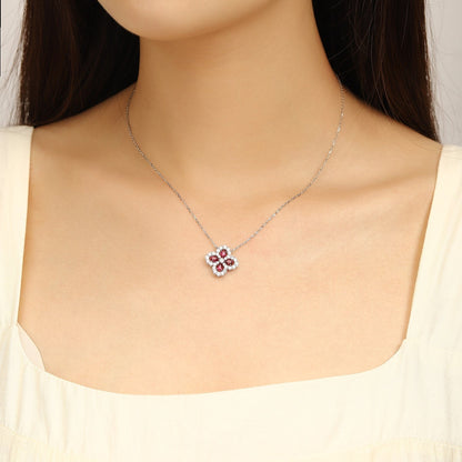 PT950 0.66ct Four Leaf Clover Lab Growe Ruby Treasure Necklace