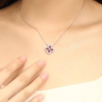 PT950 0.66ct Four Leaf Clover Lab Growe Ruby Treasure Necklace