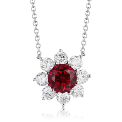 PT950 1.51ct Round Lab Grown Ruby Treasure Necklace