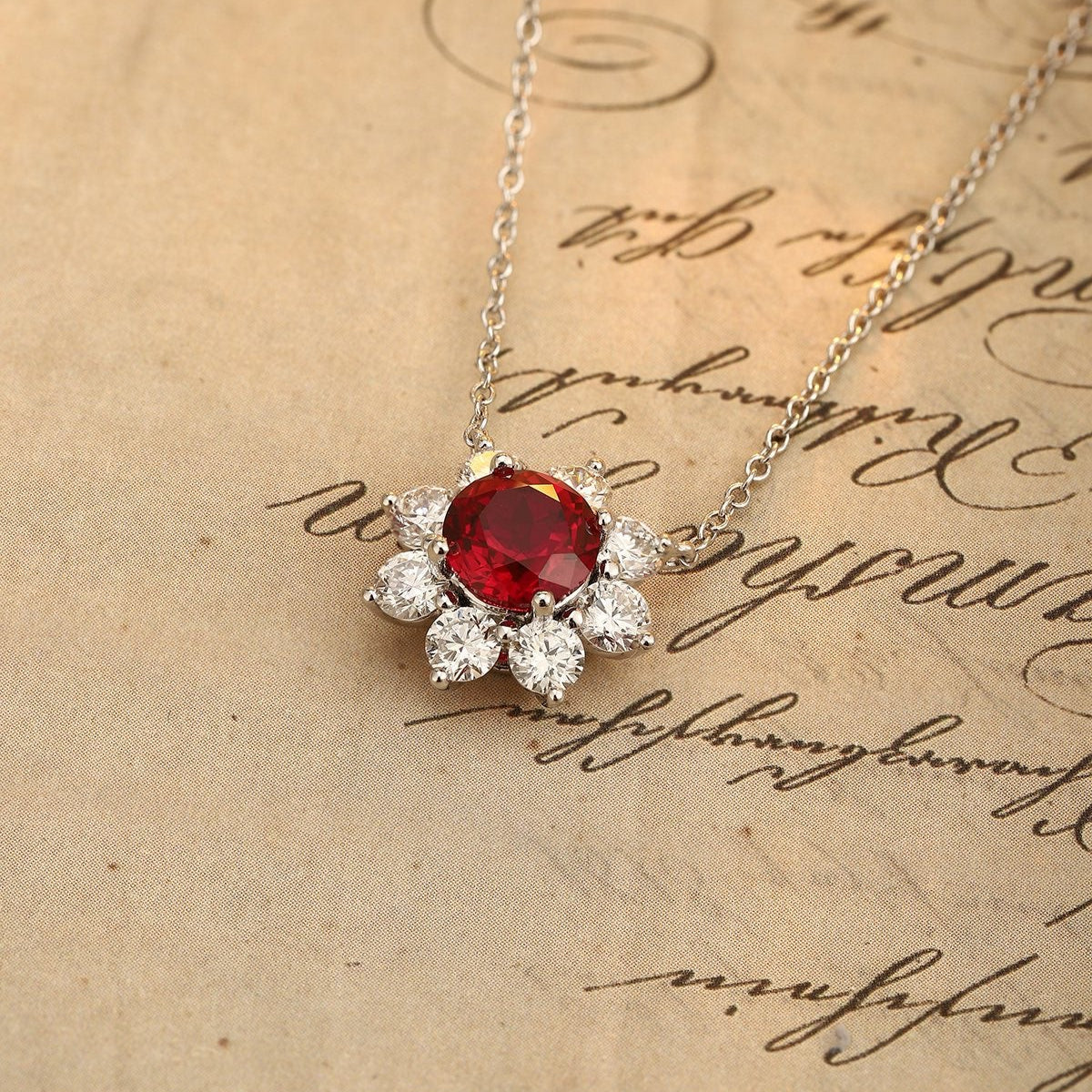 PT950 1.51ct Round Lab Grown Ruby Treasure Necklace