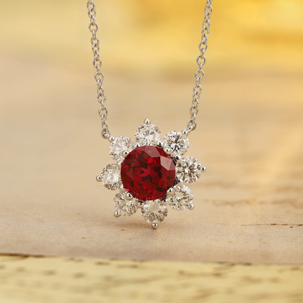 PT950 1.51ct Round Lab Grown Ruby Treasure Necklace