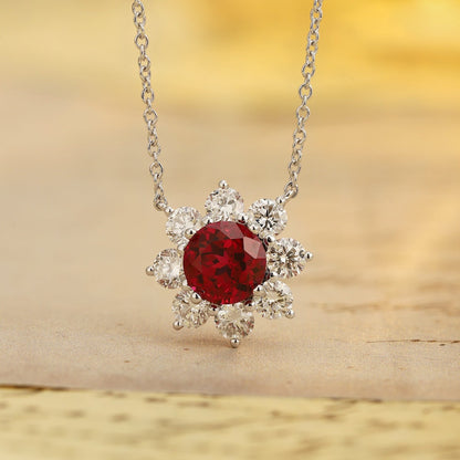 PT950 1.51ct Round Lab Grown Ruby Treasure Necklace