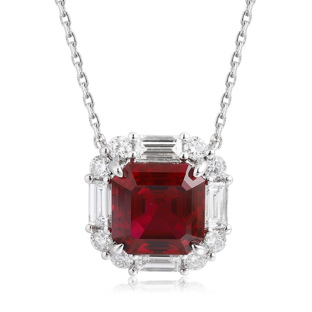 PT950 3.39ct ASSCHER Cut Lab Grown Ruby Treasure Necklace