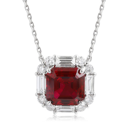 PT950 3.39ct ASSCHER Cut Lab Grown Ruby Treasure Necklace