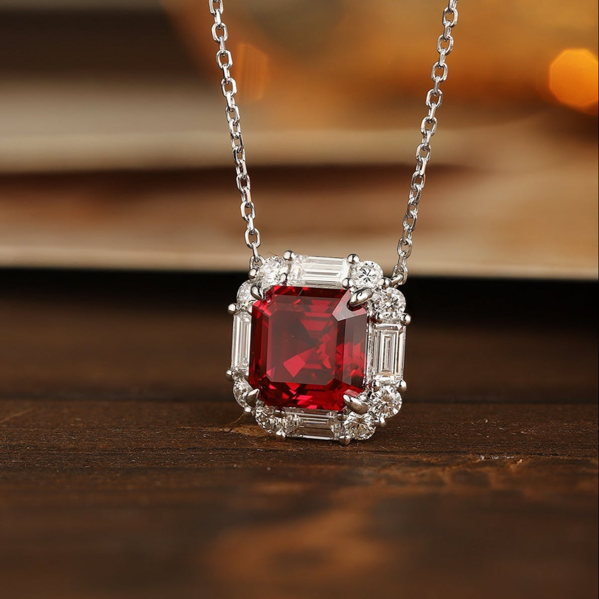 PT950 3.39ct ASSCHER Cut Lab Grown Ruby Treasure Necklace