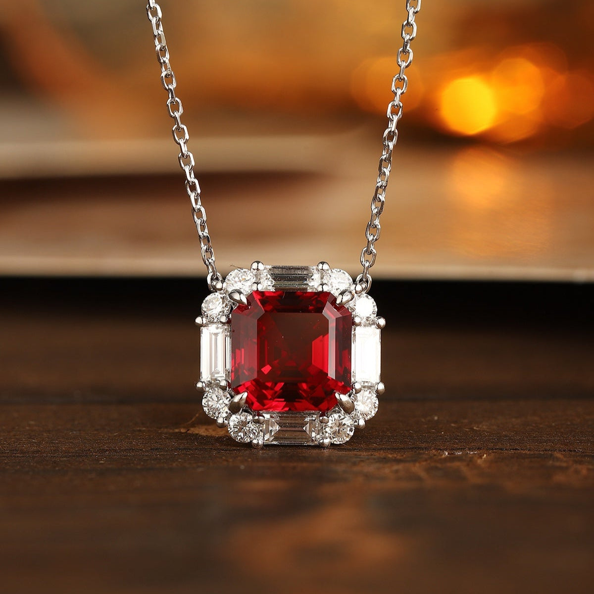 PT950 3.39ct ASSCHER Cut Lab Grown Ruby Treasure Necklace