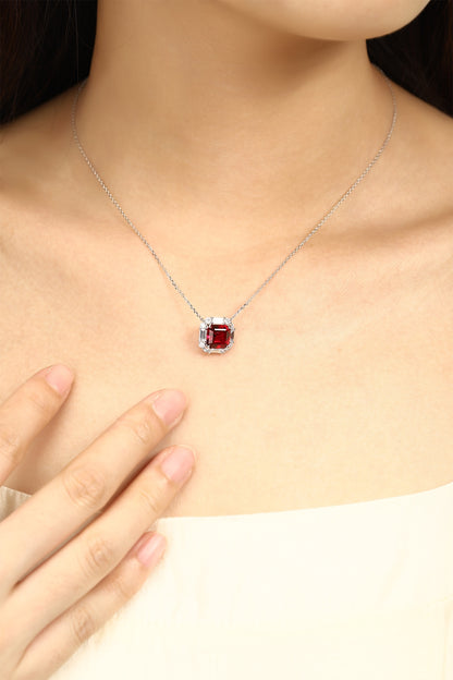 PT950 3.39ct ASSCHER Cut Lab Grown Ruby Treasure Necklace