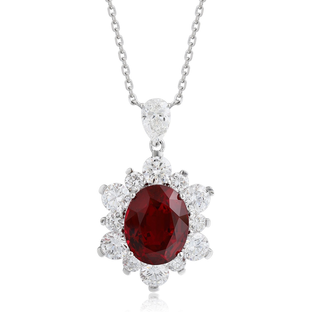 PT950 6.94ct Oval Shape Lab Grown Ruby Treasure Necklace