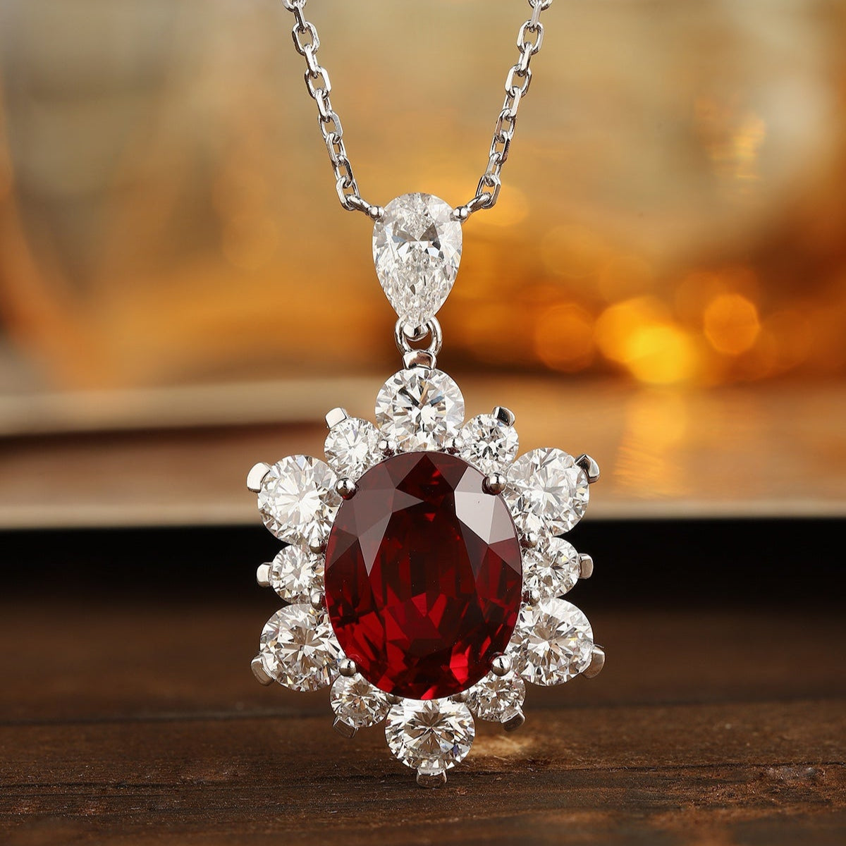 PT950 6.94ct Oval Shape Lab Grown Ruby Treasure Necklace