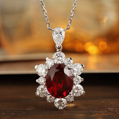 PT950 6.94ct Oval Shape Lab Grown Ruby Treasure Necklace