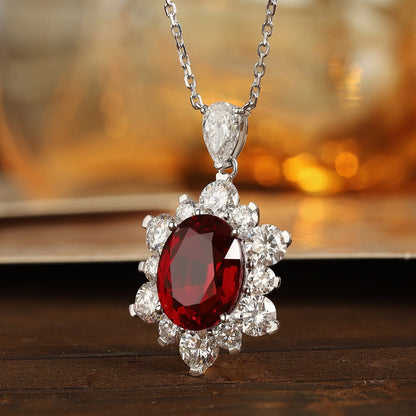 PT950 6.94ct Oval Shape Lab Grown Ruby Treasure Necklace
