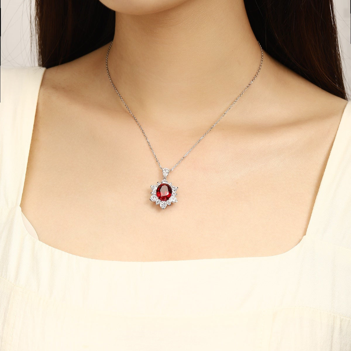 PT950 6.94ct Oval Shape Lab Grown Ruby Treasure Necklace