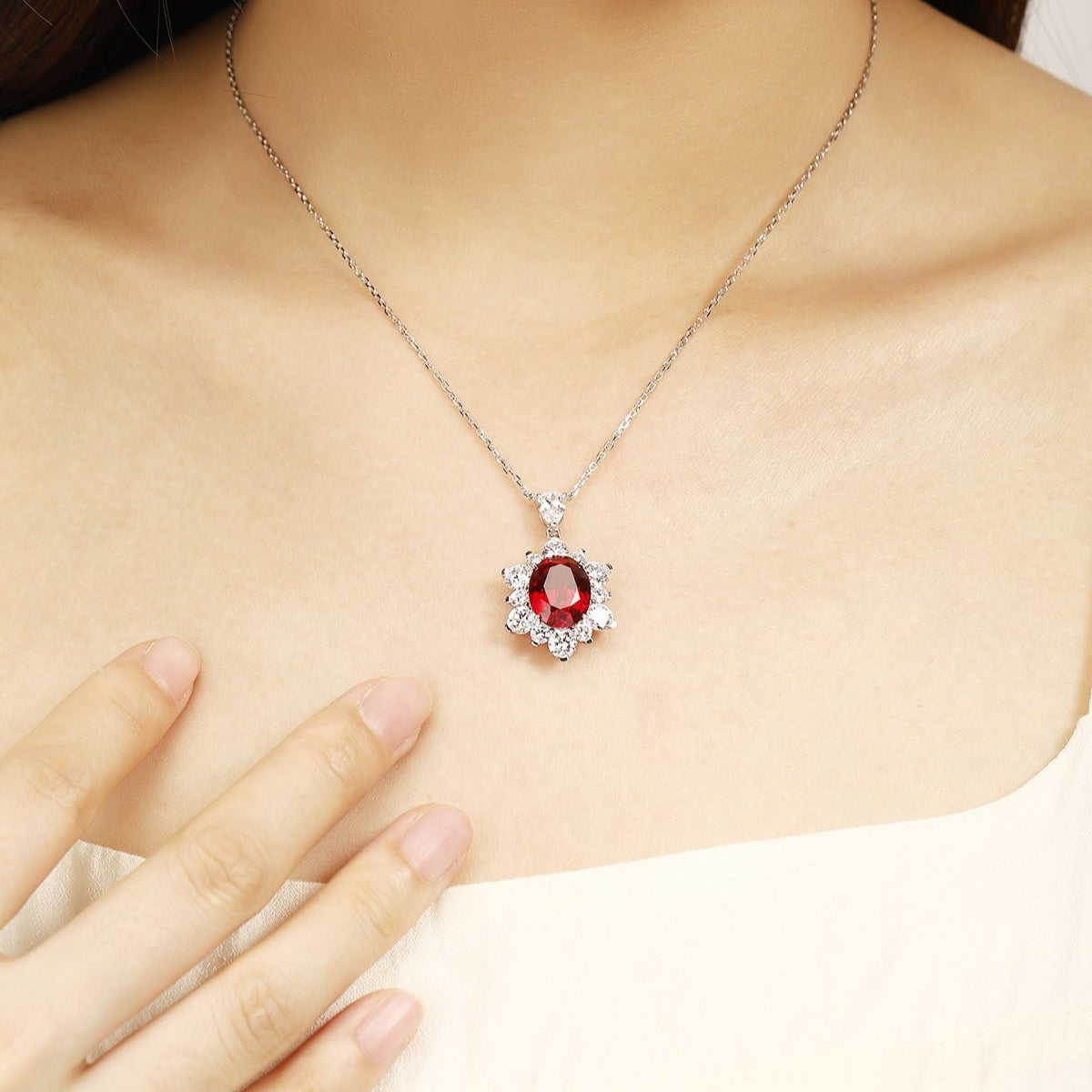 PT950 6.94ct Oval Shape Lab Grown Ruby Treasure Necklace