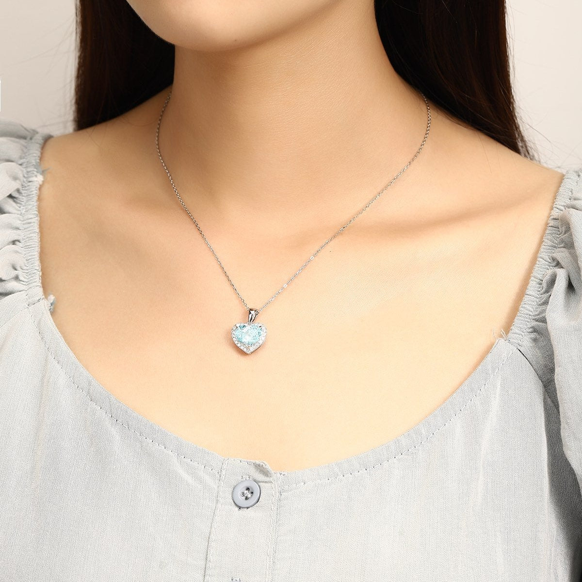 PT950 6.2ct Heart Shape Lab Grown Paraiba Pendant (without chain)