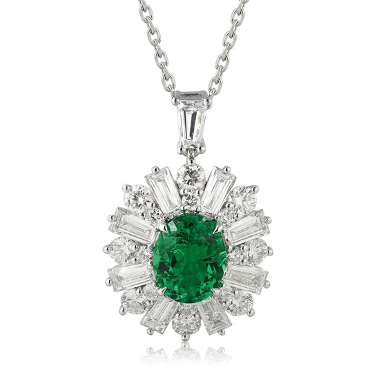 PT950 1.88ct Oval Shape Lab Grown Emerald With Cotton-Like Inclusions Pendant (without chain)
