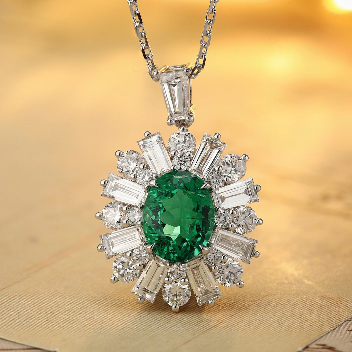 PT950 1.88ct Oval Shape Lab Grown Emerald With Cotton-Like Inclusions Pendant (without chain)